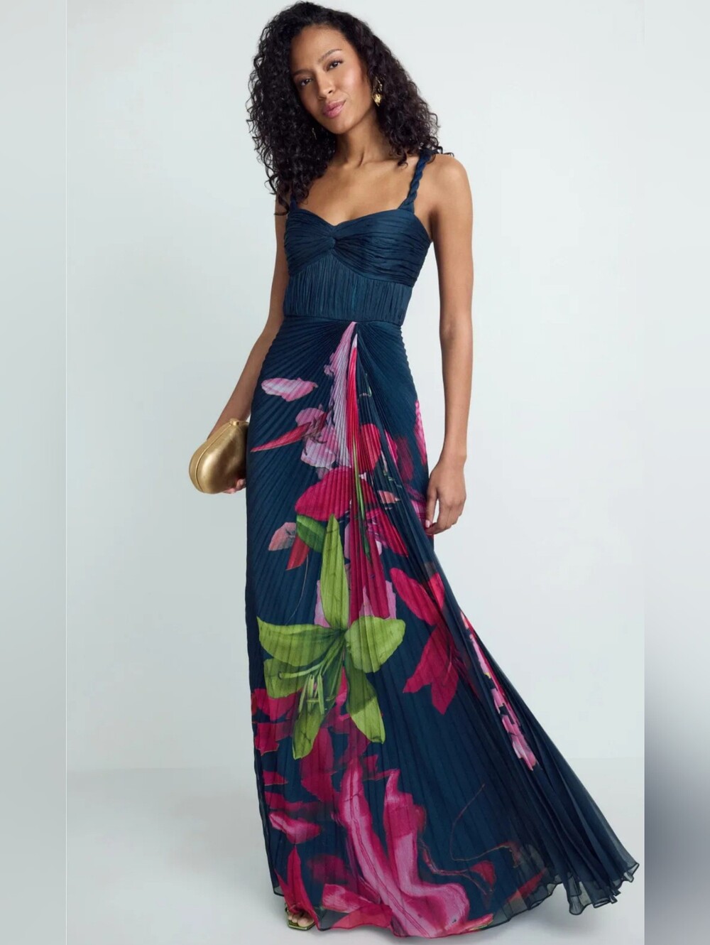 AMUR Drea Pleated Floral Gown Dress Maxi Women Size 12